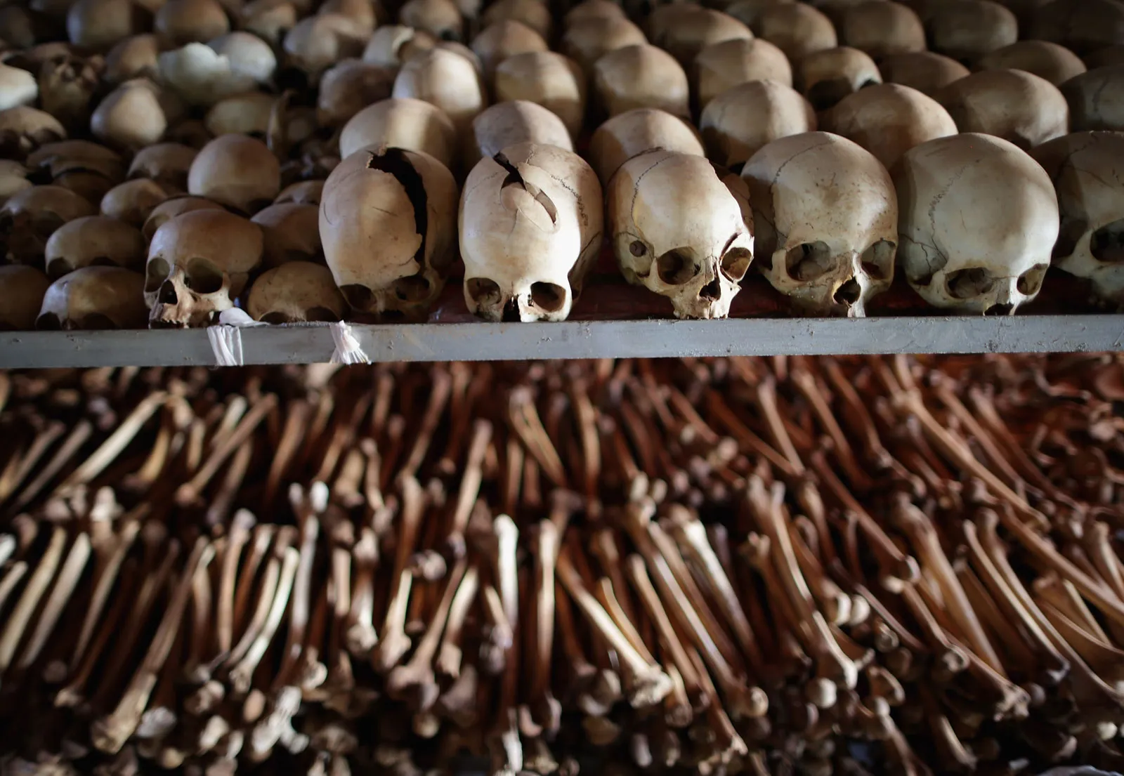 Bones and Skulls of those killed in the Rwanda genocide 1994